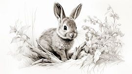 süßer junger Hase Bleistift Zeichnung im Vintage-Stil.