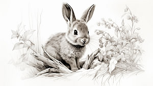 süßer junger Hase Bleistift Zeichnung im Vintage-Stil.
