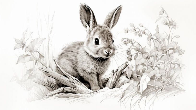 süßer junger Hase Bleistift Zeichnung im Vintage-Stil. von Animaflora PicsStock