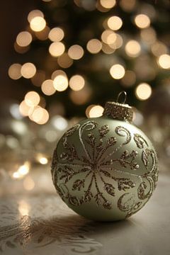 Weihnachtskugel Goldgrün mit feinem Glitter in Warm Glow von Eva Lee