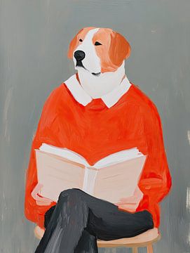 Dog Reading a Book in Cozy Interior by Mosaic Dialogue