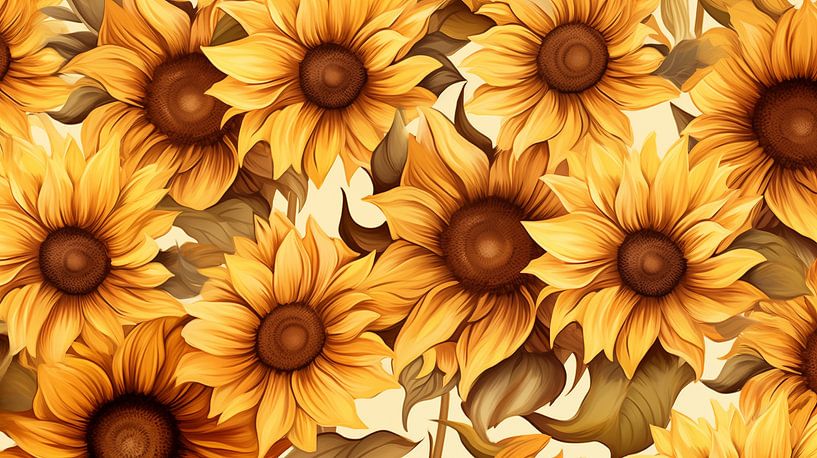 Tournesols aquarellés chaudement teintés, modèle pour la conception d'art par Animaflora PicsStock