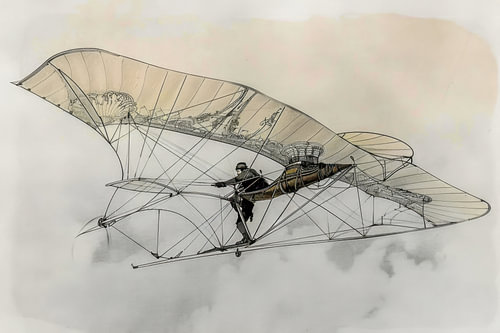 Drawing of an aircraft, one of the pioneers of aviation - 