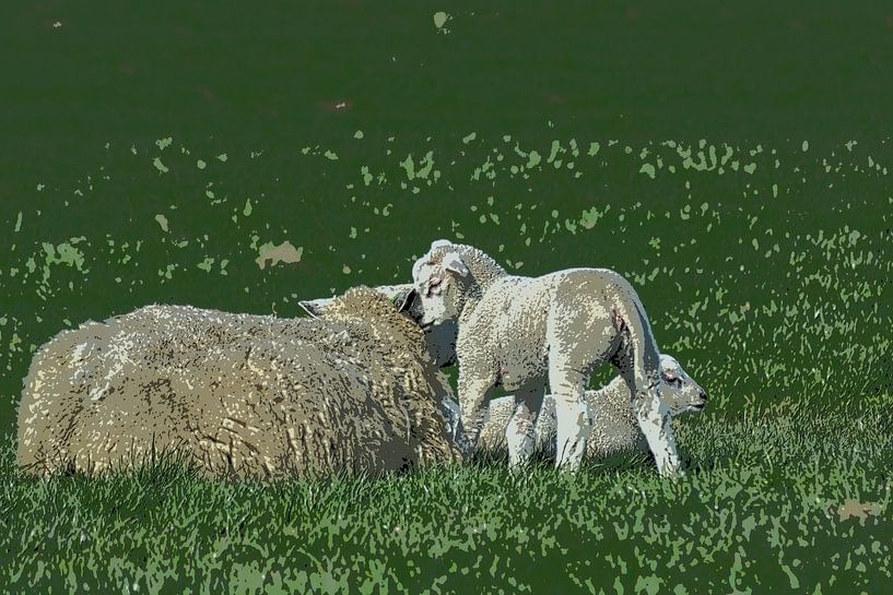 Lamb whispers in mama's ear (cartoon) by FotoGraaGHanneke