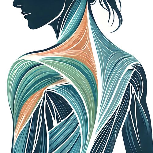Schouderspieren vrouw – gestileerde anatomie illustratie
