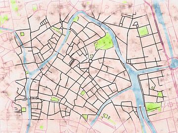 Kaart van Gent centrum in de stijl 'Soothing Spring' van Maporia