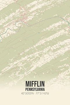 Vintage landkaart van Mifflin (Pennsylvania), USA. van Rezona
