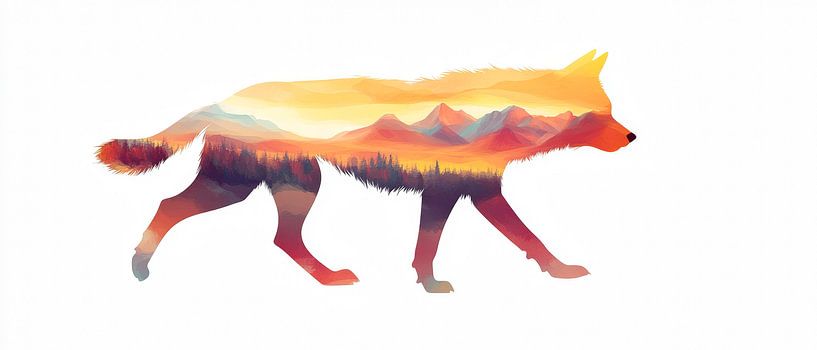 Wolf im Sonnenuntergang von Poster Art Shop