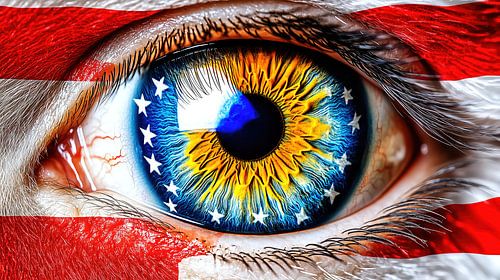 Oog met reflectie van de Amerikaanse vlag
