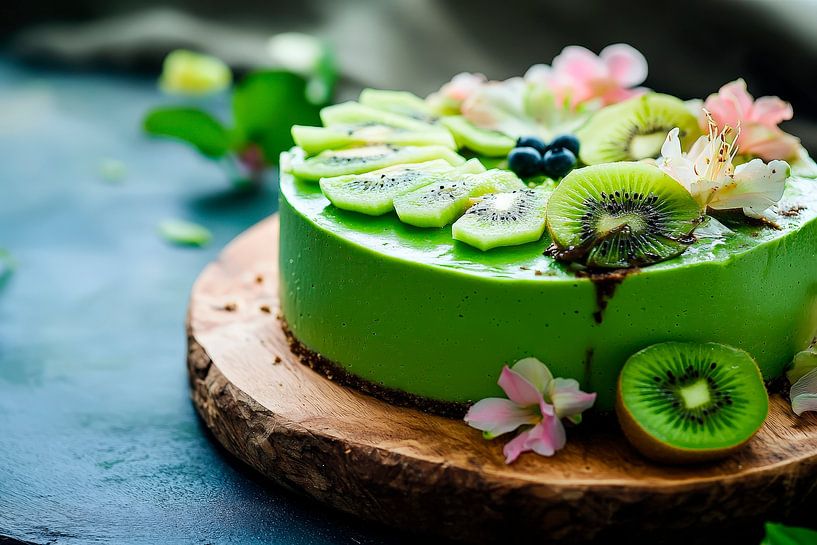 Refreshing kiwi cake decorated with flowers by Poster Art Shop