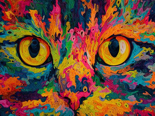 Abstract Cat in Explosion of Colour by Thea
