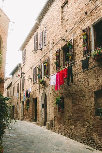 Toscaans straatje met waslijn en planten | fine art fotoprint