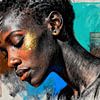 African Beauty in Mixed Media - Portrait with Gold Accents by Arjen Roos