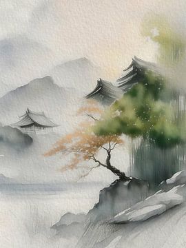 Serene Misty Japanese Mountain Landscape by Studio Pieternel