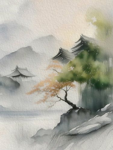 Sereen Mistig Japans Berglandschap