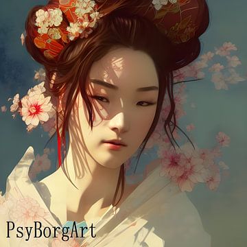 Geisha Lady Digital Artwork van PsyBorgArt