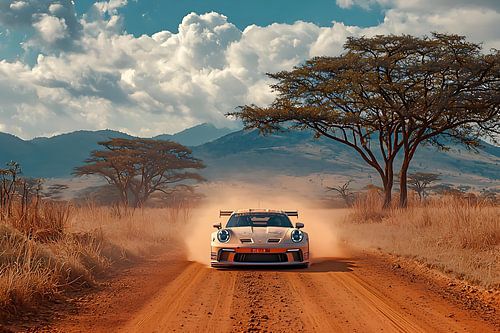 A Porsche 911 GT3 through African landscape by PixelPrestige