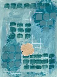 Glory – Abstract Schilderij in Teal en Goud met Klavermotief