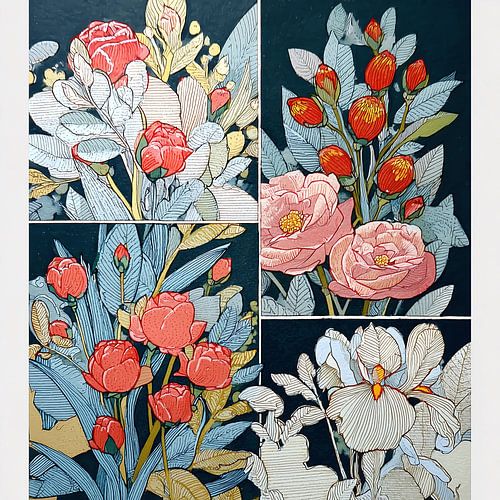 rozen en iris bloemen illustratie,