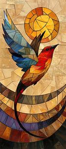 Mosaikvogel | Karminroter Flug