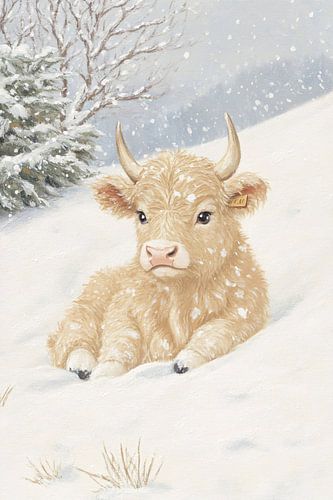 Winterse Schotse hooglander schilderij