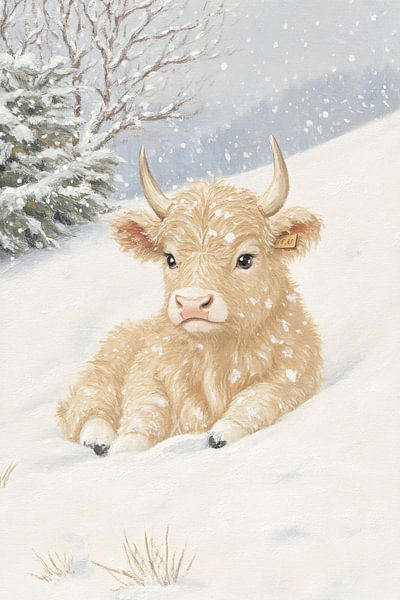Winterse Schotse hooglander schilderij van Imperial Art House