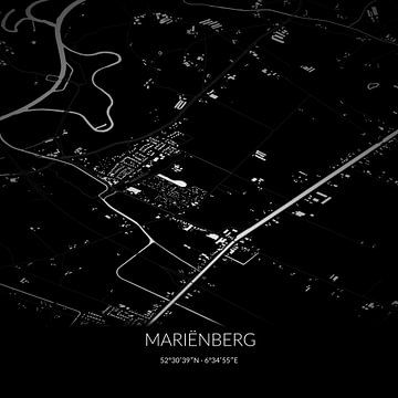 Zwart-witte landkaart van Mariënberg, Overijssel. van Rezona