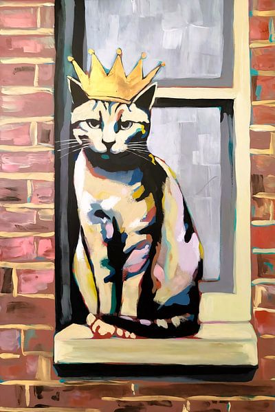 Golden crown cat painting colourful by Imperial Art House