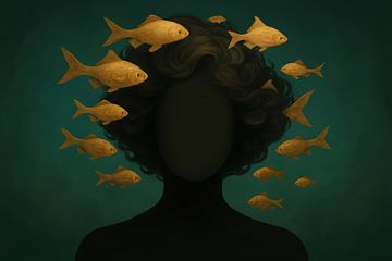 Faceless silhouette with fish by Art & Soul Creations