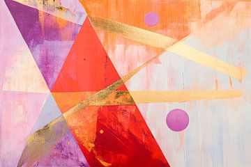 Geometric play of colours in red and gold by Poster Art Shop