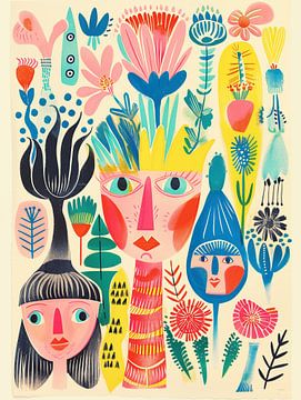 Scandinavische bloemenmarkt | Kleurrijke grappige poster van Frank Daske | Foto & Design