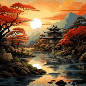 Dessin de paysage japonais