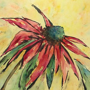 Fleur rouge grossièrement peinte (peinture aquarelle moderne abstraite réelle à la main, carré joyeu sur Natalie Bruns
