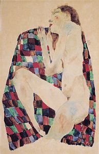 Weiblicher Akt auf kariertem Tuch , Egon Schiele -1911