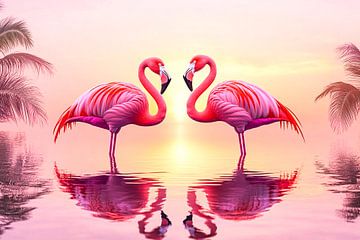 Elegante flamingo's bij zonsondergang van Art & Soul Creations