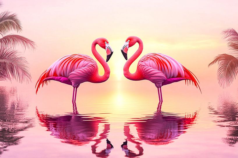 Elegant flamingo&#039;s at sunset by Art & Soul Creations