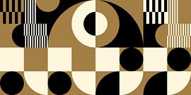 Art géométrique abstrait rétro en or, noir et blanc cassé nr. 1 sur Dina Dankers