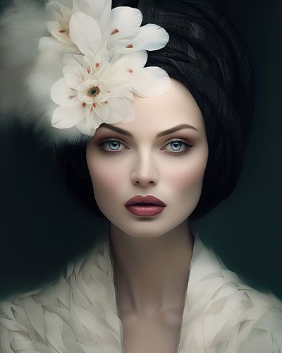 Modern portret in zwart wit met kleuraccenten