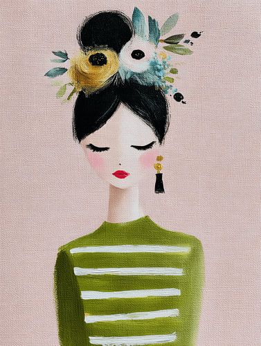 Floral Daydream, modernes Porträt in Pastellfarben von Studio Allee