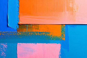Modern abstrakt. Impasto in Blau, Korallenrosa und Orange