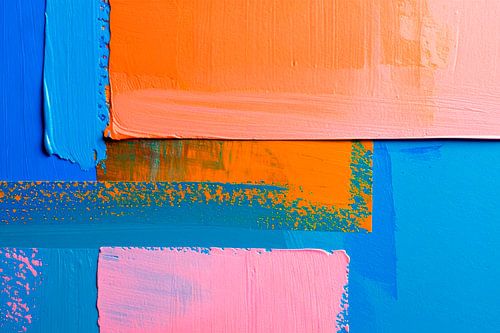 Abstrait moderne. Impasto en bleu, rose corail et orange