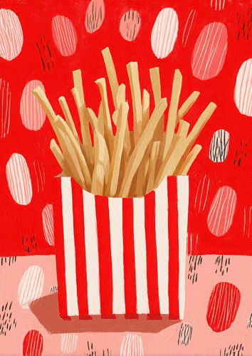 Friet in een rood-witte kartonnen doos