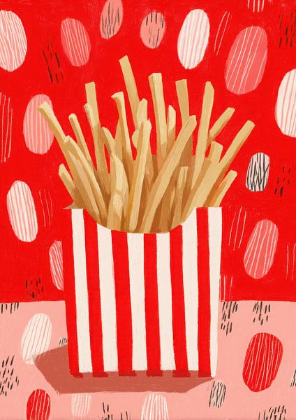French fries in a red and white cardboard box by Niklas Maximilian