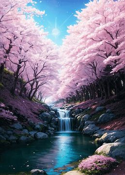Kersenbloesem sakura illustratie rivier van Ruzerin