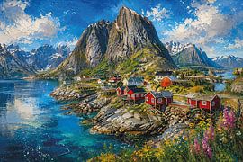 Lofoten islands in Norway, an impressionist painting. by Gallery Hoppenbrouwers