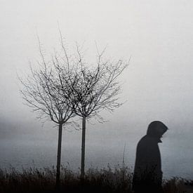 Mystiek silhouet in de mist van Imaginative