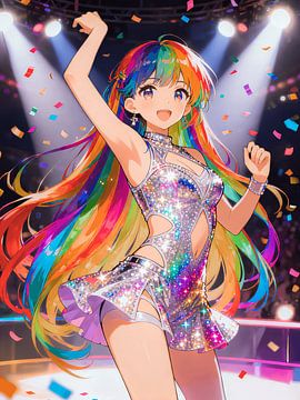 ANIME Rainbow Idol Sparkle - Célébration vibrante des stars de la J-Pop sur scène disco sur Minggu Galeri