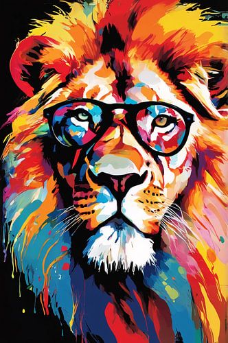 Kleurrijke leeuw met bril