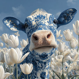 Delft Blue cow, elegant and serene by Wilma Mesman