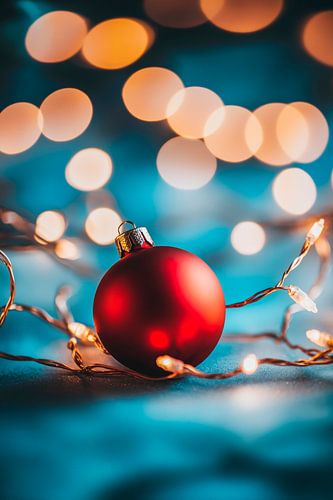 Rode kerstballen in een lichtzee